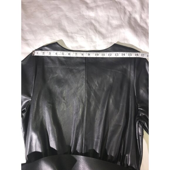 Eloquii Women's Black Plus Size Faux Leather Belted V Neck  Goth Glam Jumpsuit - Picture 6 of 10